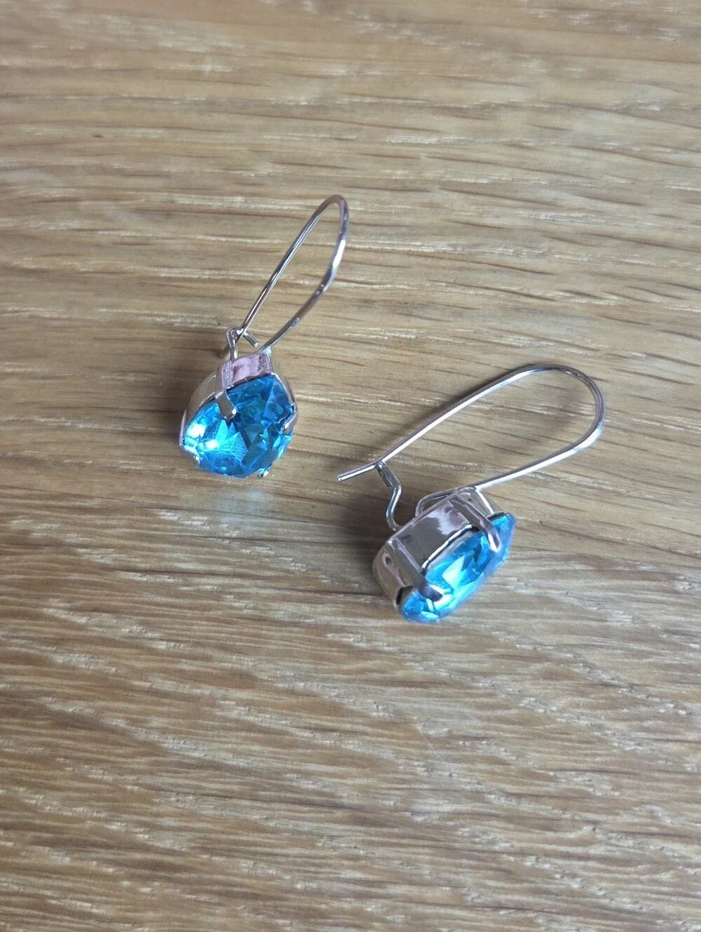 Pear Shape Blue Crystal Drop  Silver Earrings | Handmade